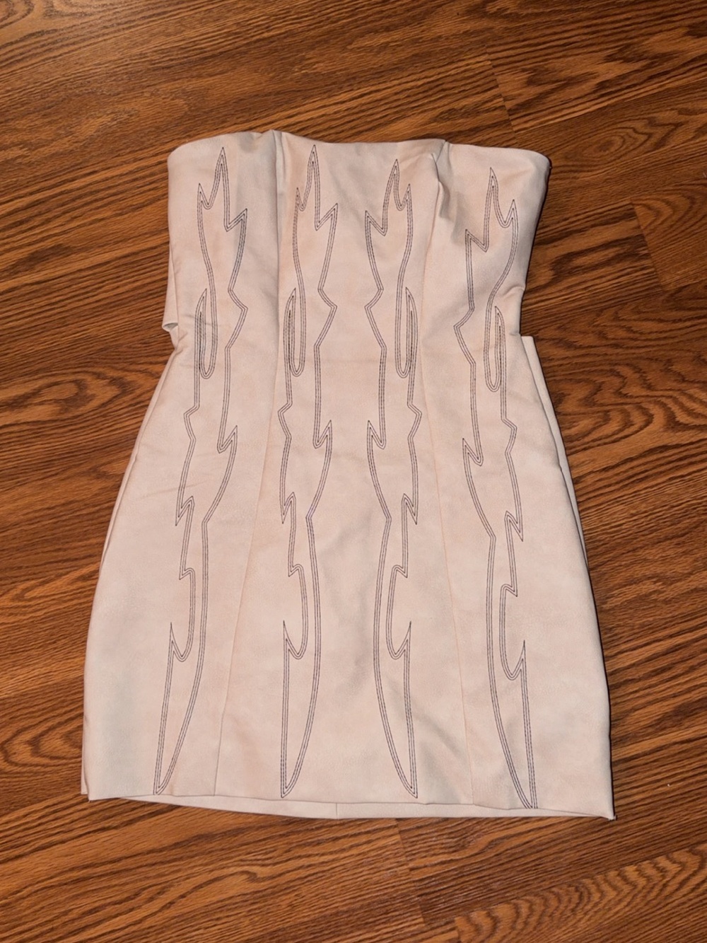 Strapless Cream Mini Western Dress with Decorative Panel Stitching
